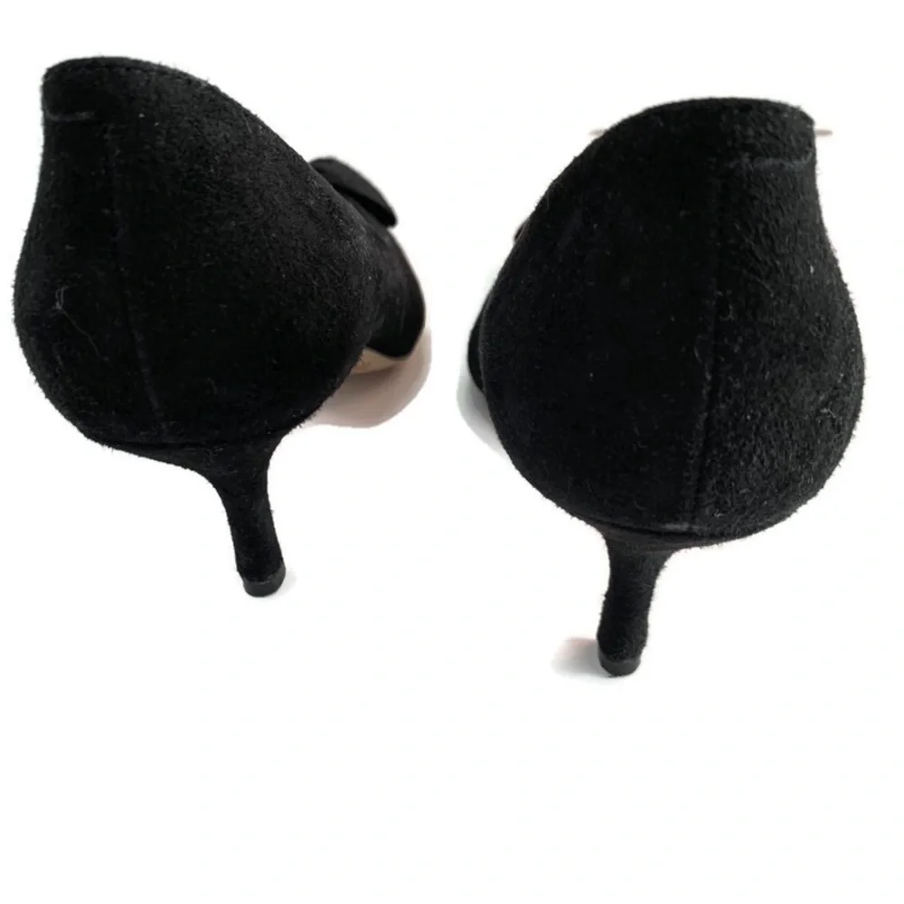 Bettye Muller Black Suede Bow Pumps 3” Heels  Sz 6